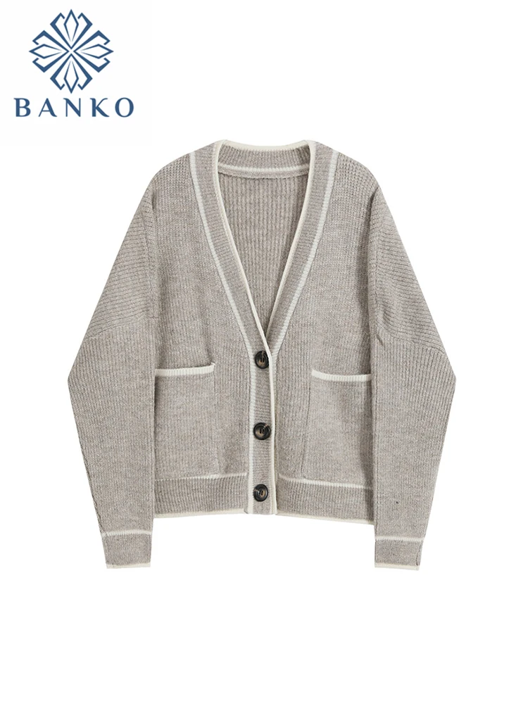 

2022 Autumn Winter Women V-neck Baggy Long Sleeve Knit Cardigan Sweater Vintage Single Breasted Female Knitwear Simple Basic