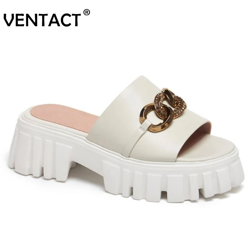 

VENTACT New Women Sandals Real Leather Thick Bottom Women Summer Slippers Women Daily Vacation Footwear Size 34-39