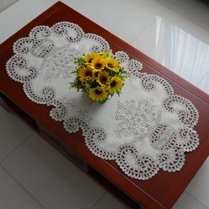 Pastoral Oval Embroidered Hollow Craft Fabric Tablecloth Bonsai Bar Living Room Office Coffee Table Cover Cloth Wedding Decor