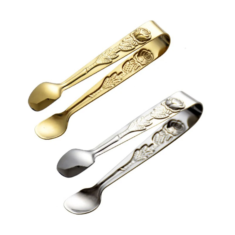 

Clip Tongs Sliver/gold Food Clip Tongs Kitchen Bar Supplies Ice Tongs Embossed Rosette Mini Kitchen Accessories Portable