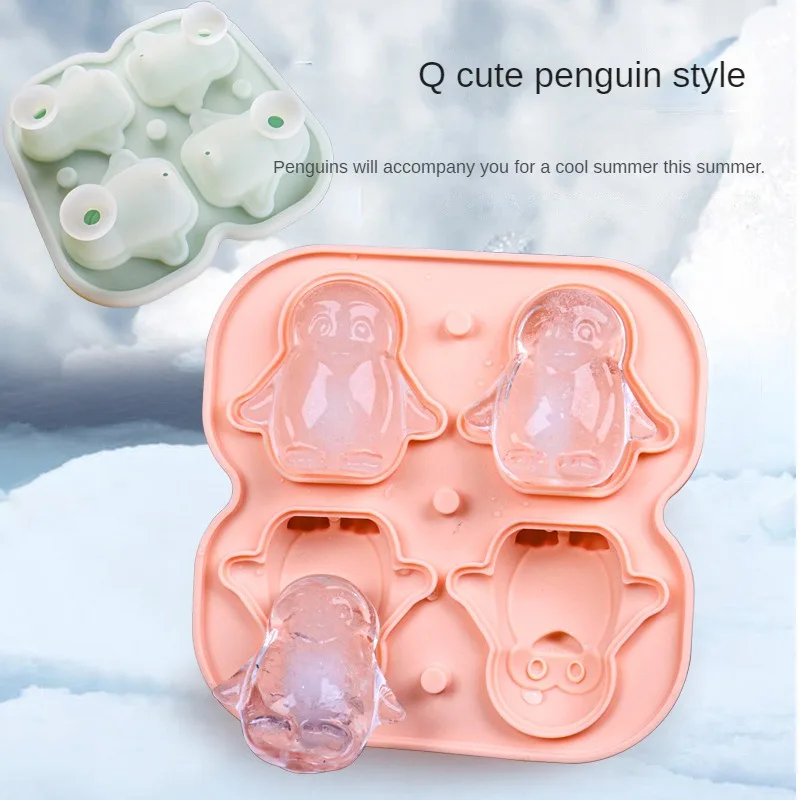 

Household Ice Mold Silicone Penguin Ice Tray Cartoon Four Grid Kitchenware Ice Cream Tray Durable Ice Tray Mold Portable