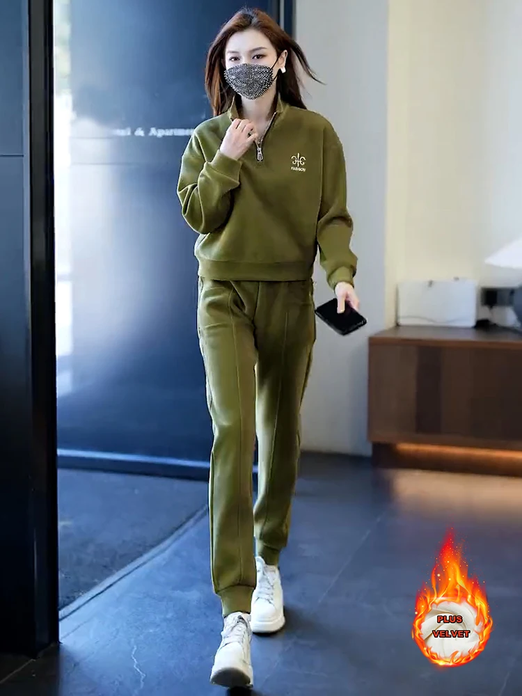 

Женский бархатный костюм из 2 предметов, повседневный модный спортивный костюм с пуловером и брюками, брюки оверсайз, осень/зима 2023