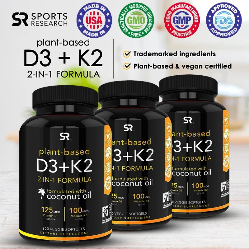 

Vitamins K2 + D3 with Organic Coconut Oil for Better Absorption | 2-in-1 Support for Your Heart, Bones & Teeth | Certified Vegan