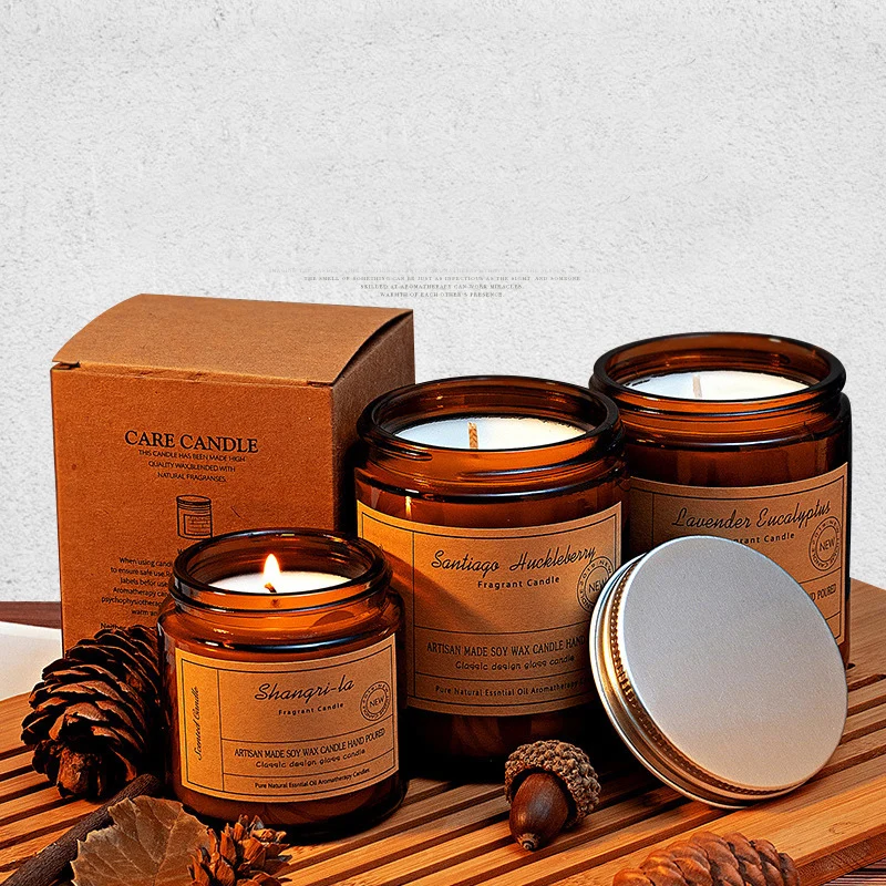 

Y 100g Wax Brown Glass Candles Cup Aromatherapy Soy Candle Jar Glass Cup- Shaped Flameless Scented Birthday Candle for Kids
