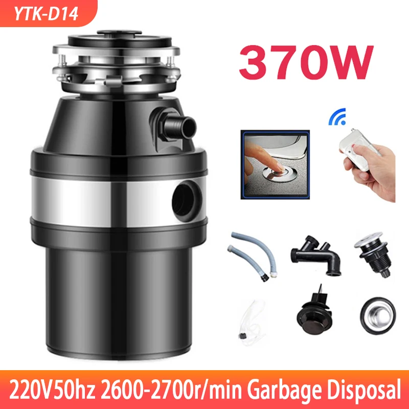 Food Waste Disposers Kitchen Garbage Disposal 370W Stainless Steel Grinder Material Food Garbage Disposal Residue Crusher