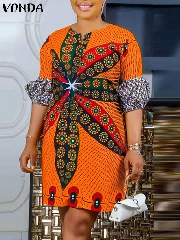 VONDA женское Короткое платье 2024 модное богемное Платье с принтом вечернее