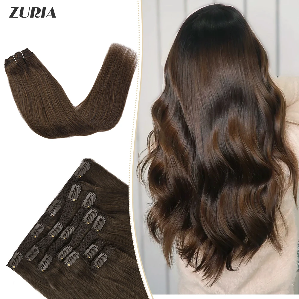 ZURIA Clip In Human Hair Extensions 100% Machine Remy Human Hair Hairpins Clip In Straight Hair Extensions 16