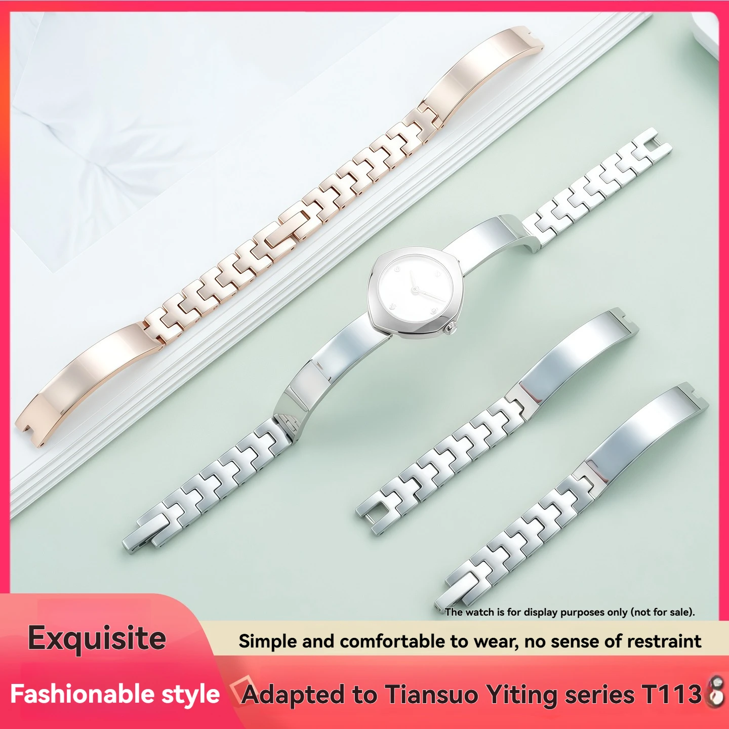 Фото Подходит для серии Tissot T113 1853 года, стальной ремешок t113109A, специальный браслет из нержавеющей стали с выемкой, аксессуары для женских часов, 8 мм. №1