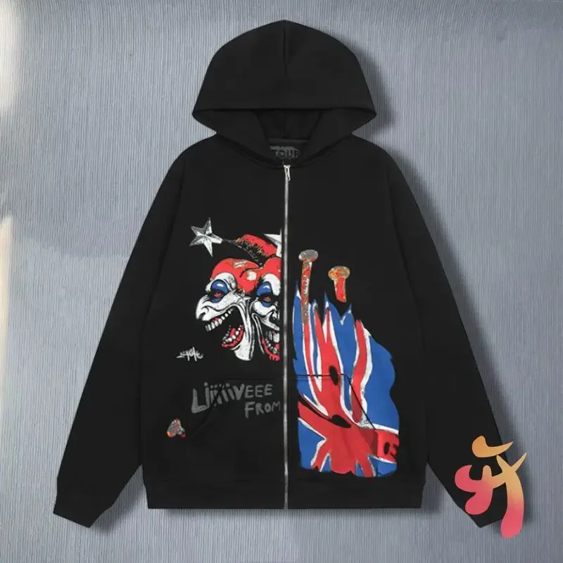 Худи с принтом дьявола клоуна граффити кактус Джек на молнии зимние хип-хоп
