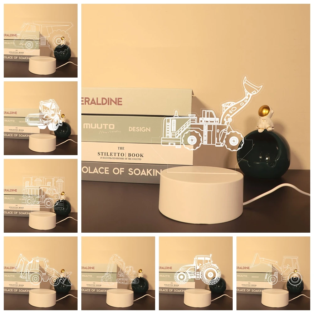 

NEW excavator Acrylic Led Night Light 3D Night Light With Black Base For Bedroom Decor Light