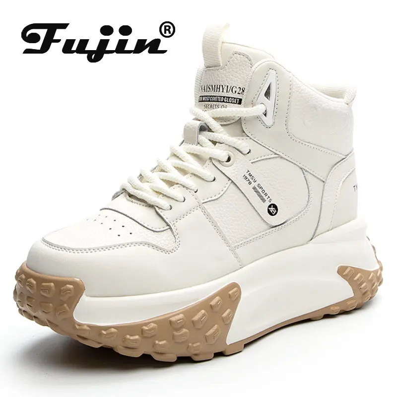 

Fujin/женская повседневная обувь из натуральной коровьей кожи на платформе 5 см; Модные женские кроссовки на танкетке; Демисезонные ботильоны