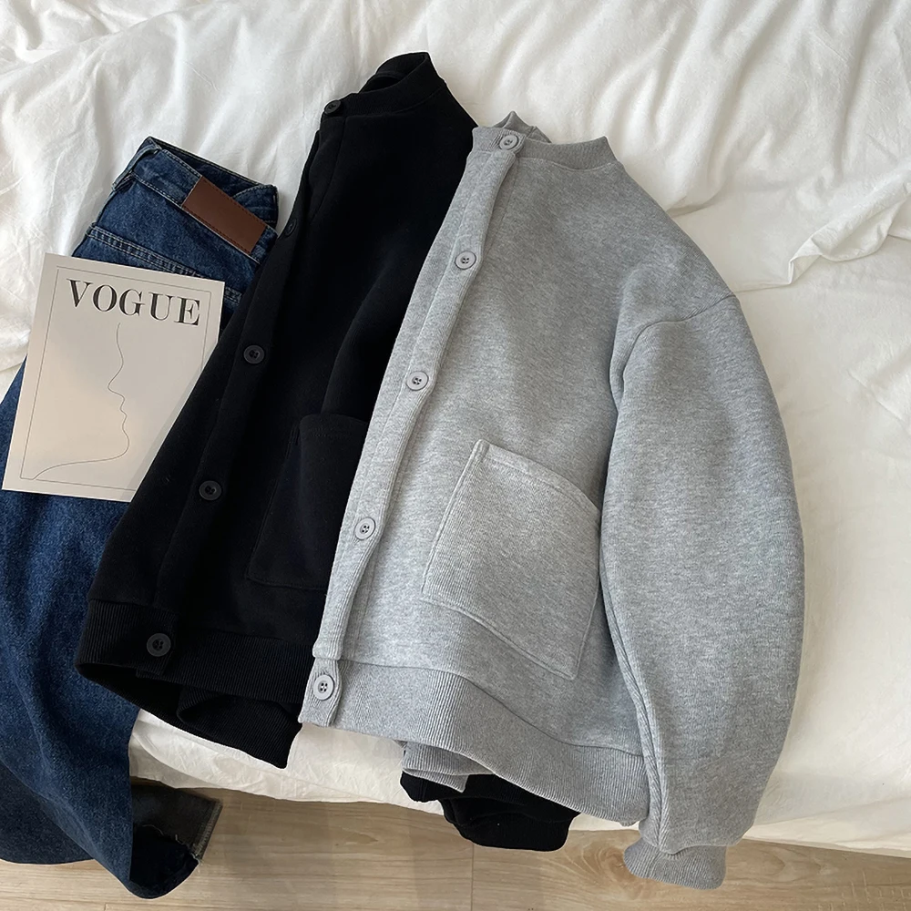 Модная серая бархатная бейсбольная куртка женские свободные пальто с круглым