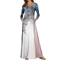 spring summer womens round neck long dress color pattern printing fashion collection cross border clothing holiday