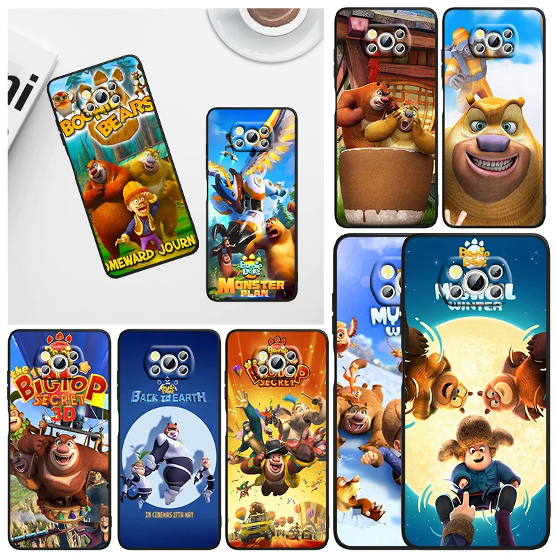 

Cartoon Boonie Bears Phone Case For Xiaomi Mi Poco X5 X4 X3 NFC F4 F3 GT M5 S M4 M3 M2 C50 Pro C3 5G Black Cover