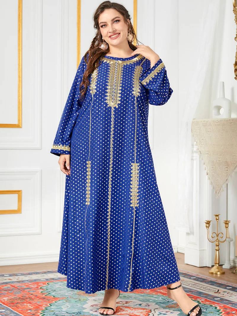 

Женское платье макси с длинным рукавом Abayas, черное винтажное платье с вышивкой и принтом в горошек, кафтан с поясом на лето