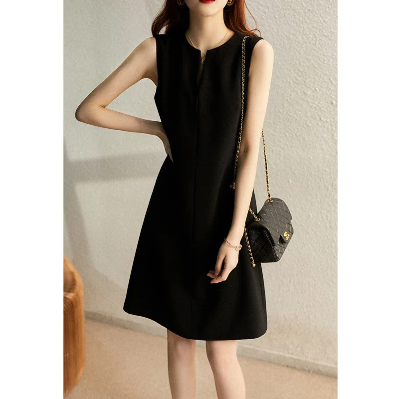 

Simple Gas Field Hard Core Product Bandage Dress Th High Gas Field Black Dress round + V-neck Slim Dress for Women Summer New