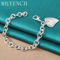 blueench 925 sterling silver double card heart peach pendant cuban bracelet for women party wedding fashion jewelry