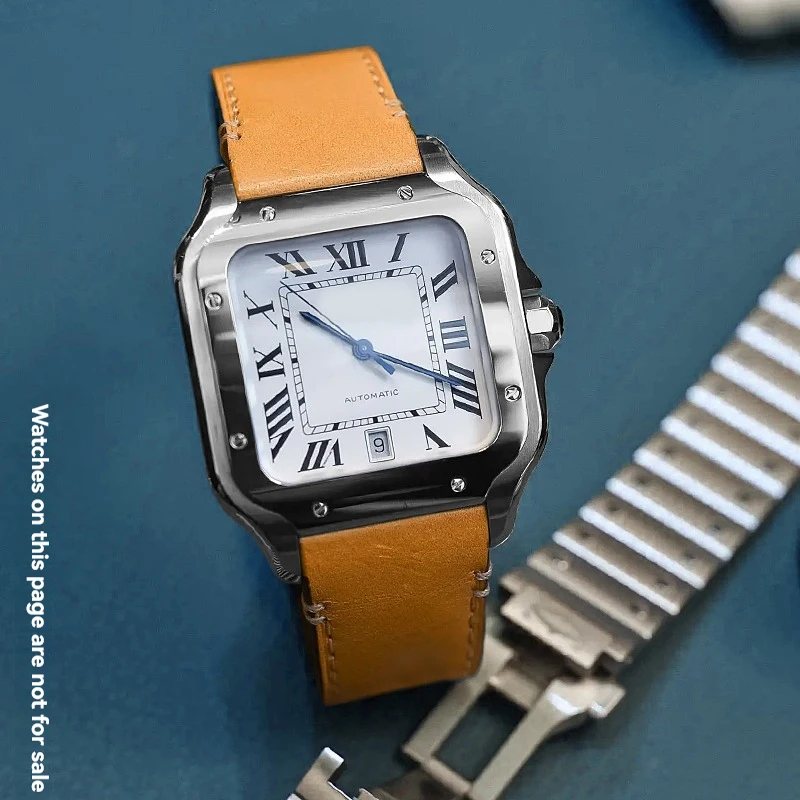 Фото Кожаный ремешок для часов 19 мм 21 мм для Cartier Santos Quick Release, новый ремешок для часов WSSA0009 WSSA0010 W20106X8, большой средний мужской ремешок №2