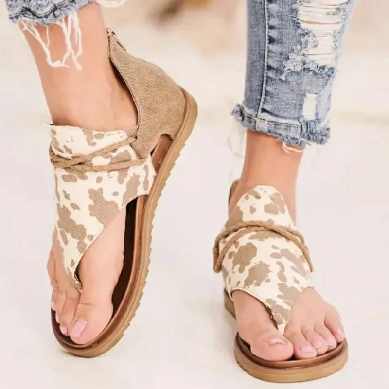 

TSTCTB Women Leopard Print Summer New Sandals Plus Size 43 Cross Strap Flat Shoes Woman Casual Zipper Gladiator Sandalias Mujer