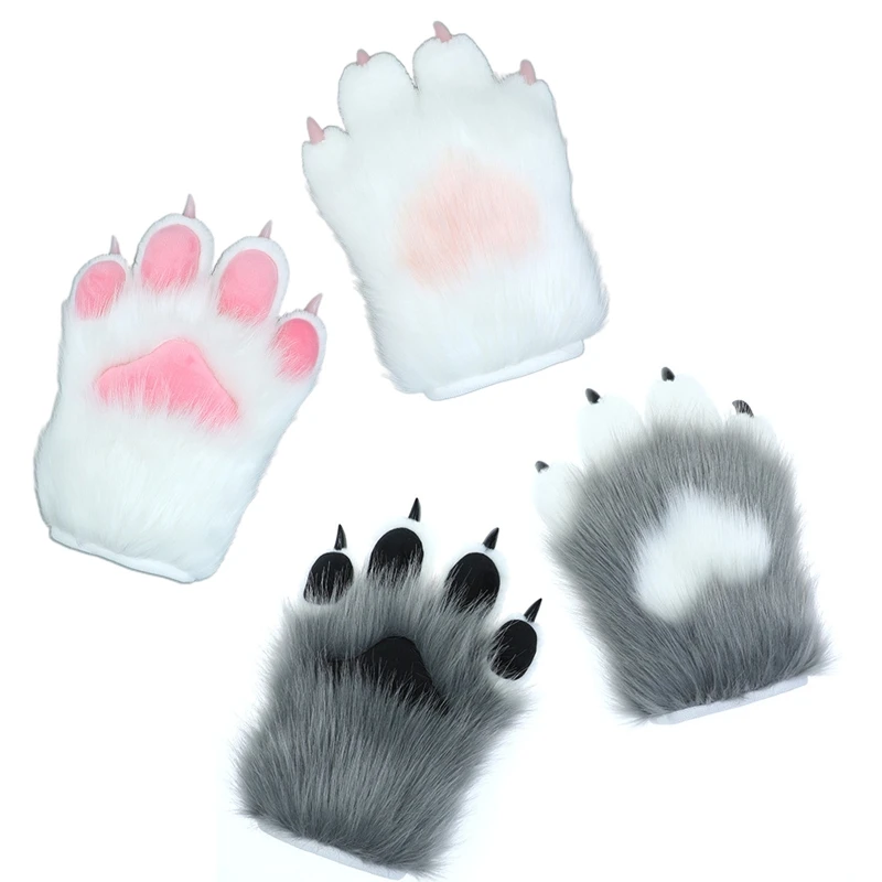 

2 Pieces Cartoon Plush Animal Paw Gloves Nails Claws Gloves Cosplay Mittens Furry Cosplay Props Fashion Dress Up