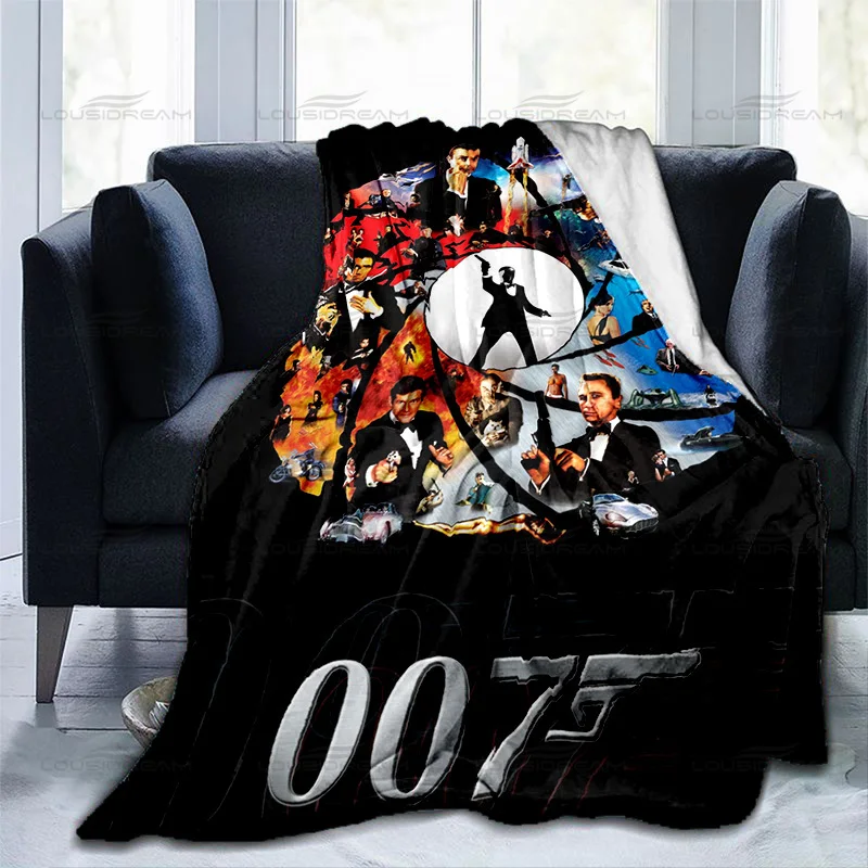 

Agent Bond Pattern Decorative Blanket Classic Movie James Flannel Thin Blanket Portable Home Travel Office Blanket