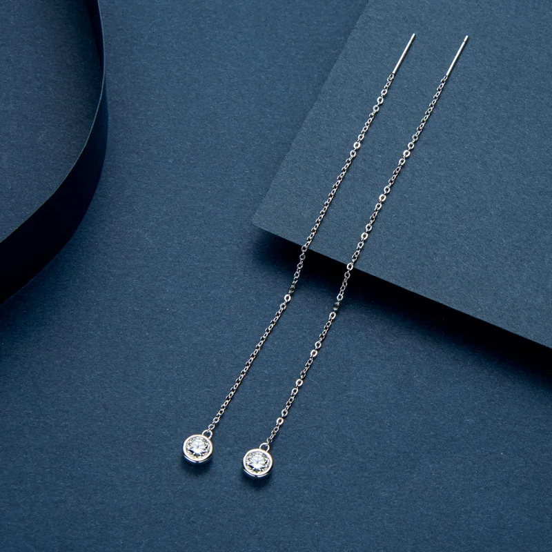 

Charm Jewelry 5mm Round Moissanite Drop Earrings for Women 925 Sterling Silver Dangle Long Tassel Earrings Virgin Girls Gift