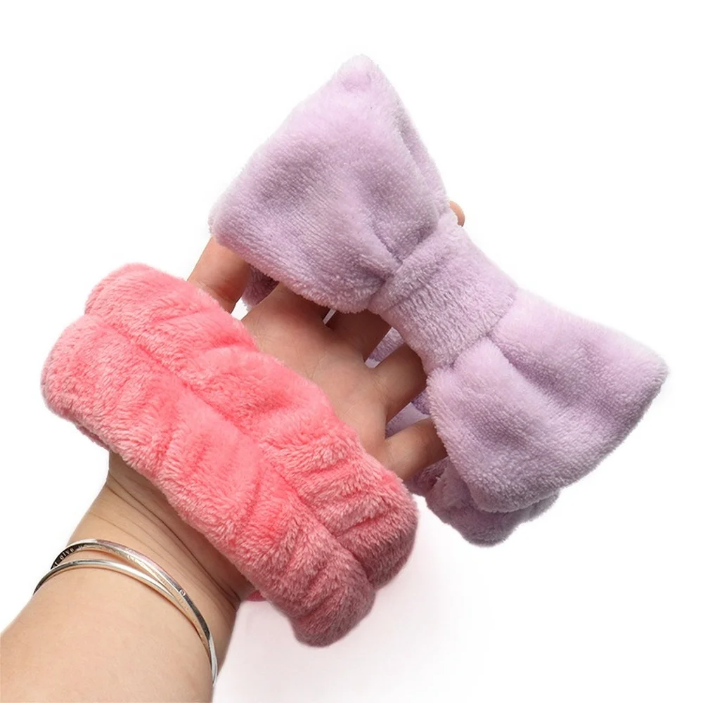 

New Solid Color Coral Fleece Bow Hair Bands Wash Face Makeup Soft Elastic Headband For Women Autumn Winter Sweet Headwear Turban