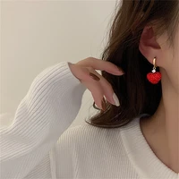 1 pair girls red heart pendant ear button earrings luxury jewelry accessories european and american party earrings for women