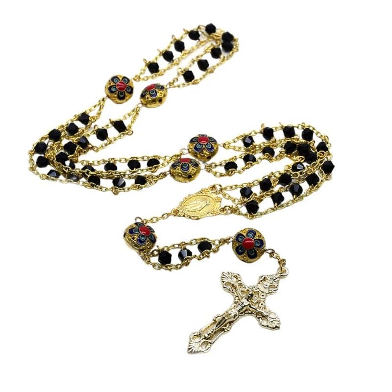 

Double Layer Crystal Rosary Necklace Christian Church Home Bedroom