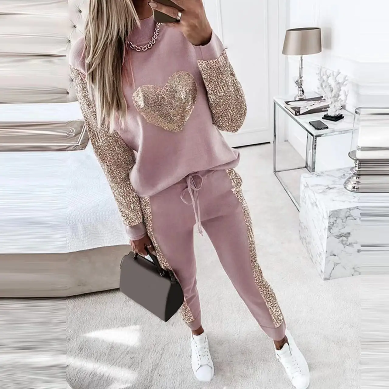 

2023 New Women's Khaki Love Sequins Casual Suit