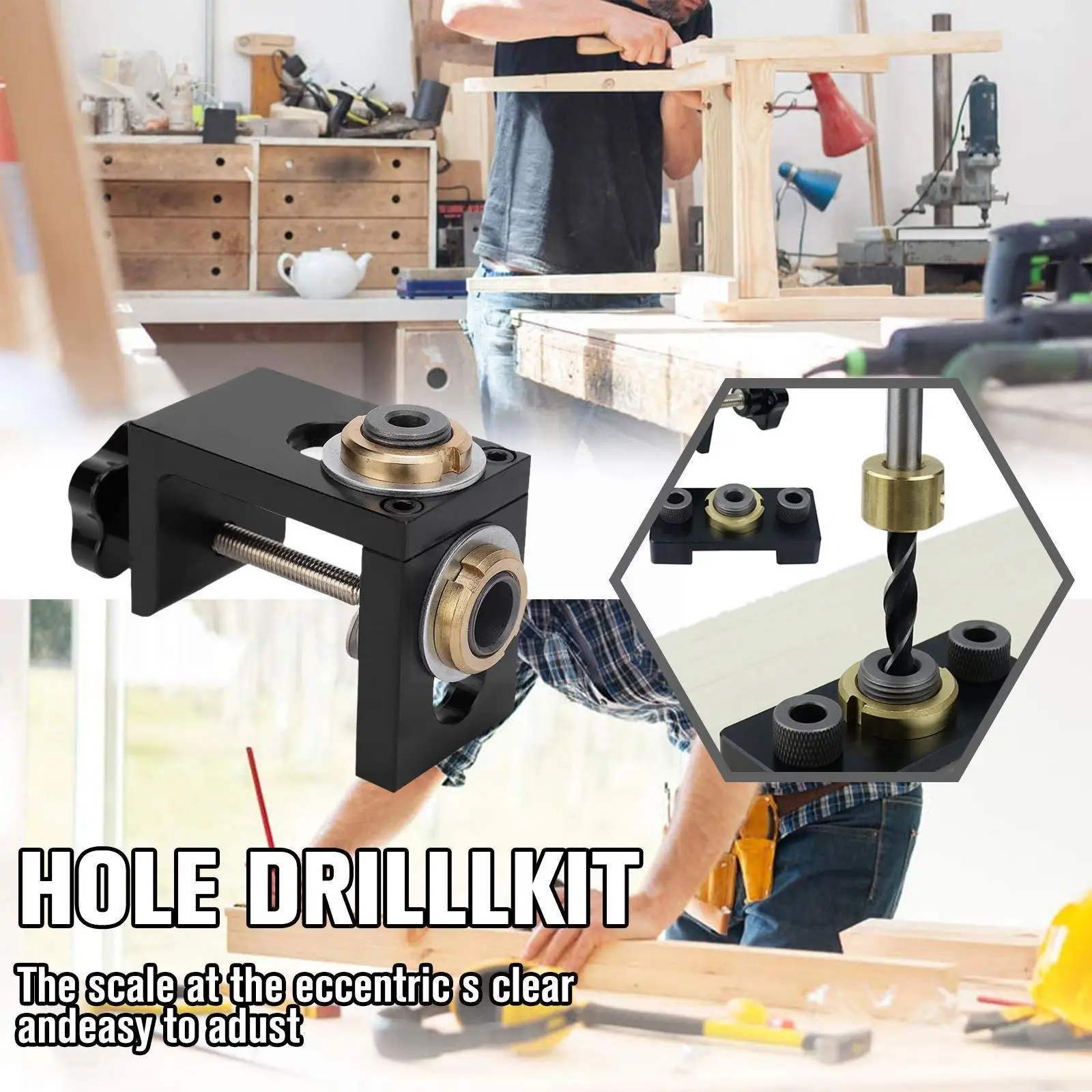 

3 In 1 Pocket Hole Jig Kit Woodworking Doweling Jig 2 Positioning Tools Punch Model Punch Connection Hole Set K7I2