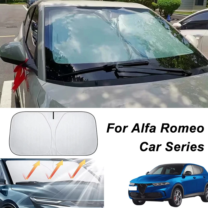 Фото Солнцезащитный козырек на лобовое стекло автомобиля для Alfa Romeo Giulia, Stelvio, 4C, Giulietta, Tonale, 156, 159, 166, защита от УФ-излучения №1