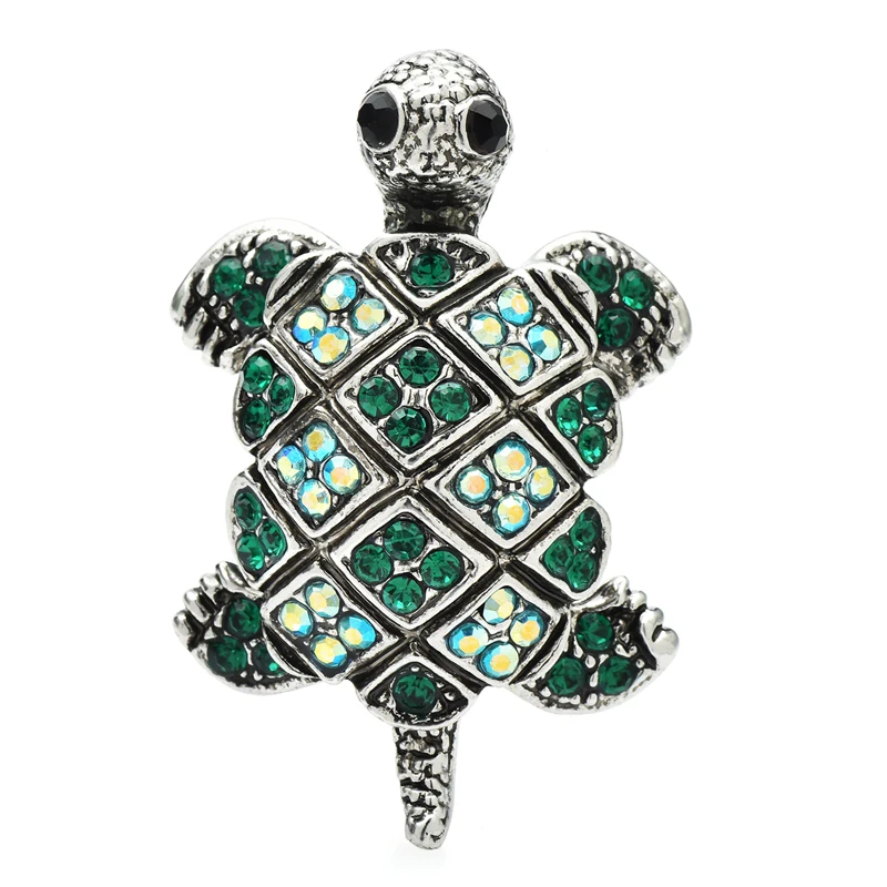 

Wuli&baby Lovely Swimming Turtle Brooches For Women Unisex Czech Rhinestone Green Animal Party Office Brooch Pin Gifts