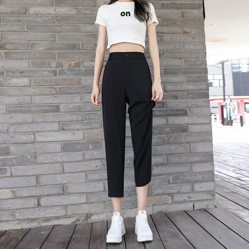 

Small Casual Pants Women's Suit Pants 150 Cropped Straight Professional Work Black Slim Fit Skinny Pants Jum
