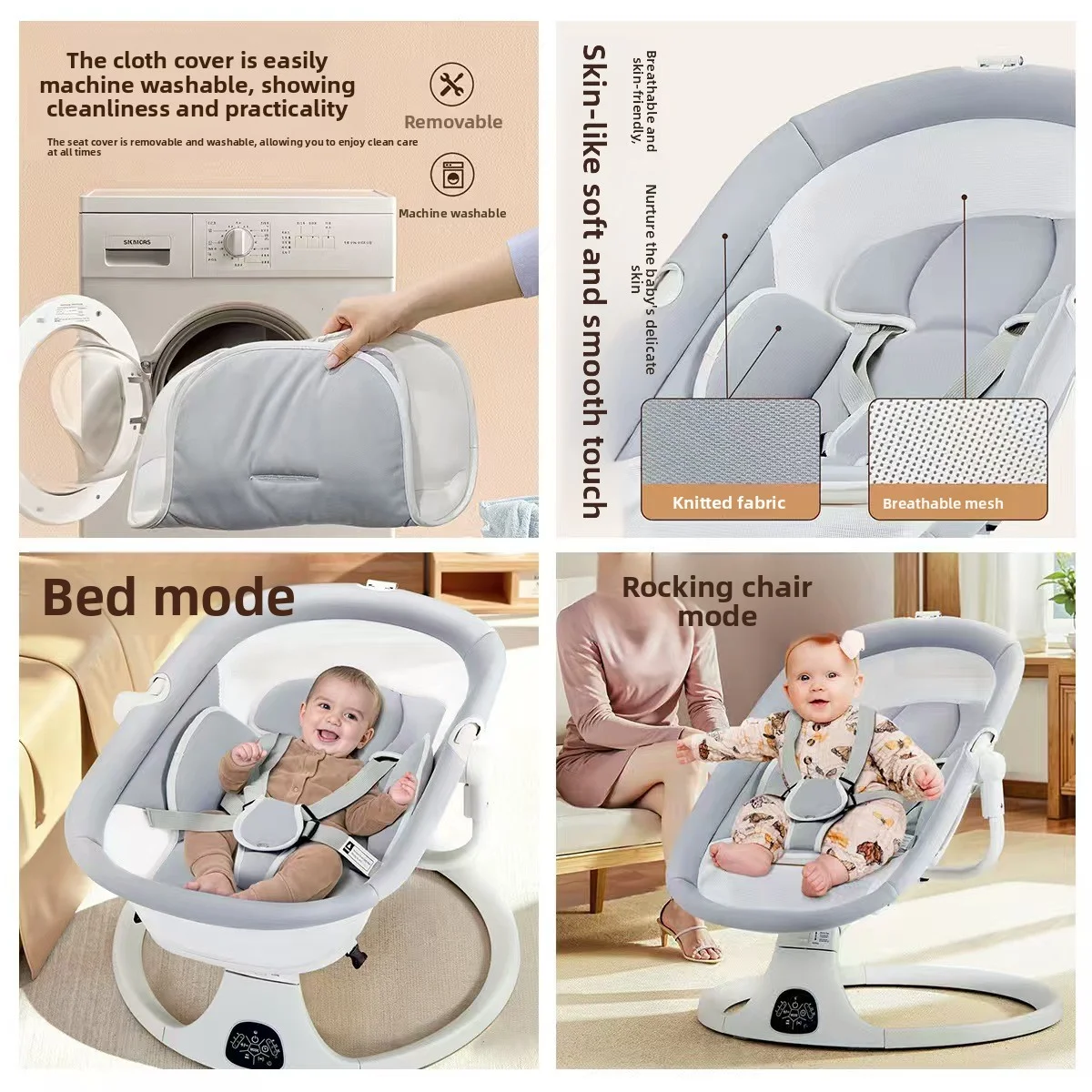Фото Качалка-качалка lectric Baby Bassinet, многофункциональное спальное место для новорожденных с плоской откидной спинкой, автоматическая детская колыбелька с музыкой и вибрацией №3