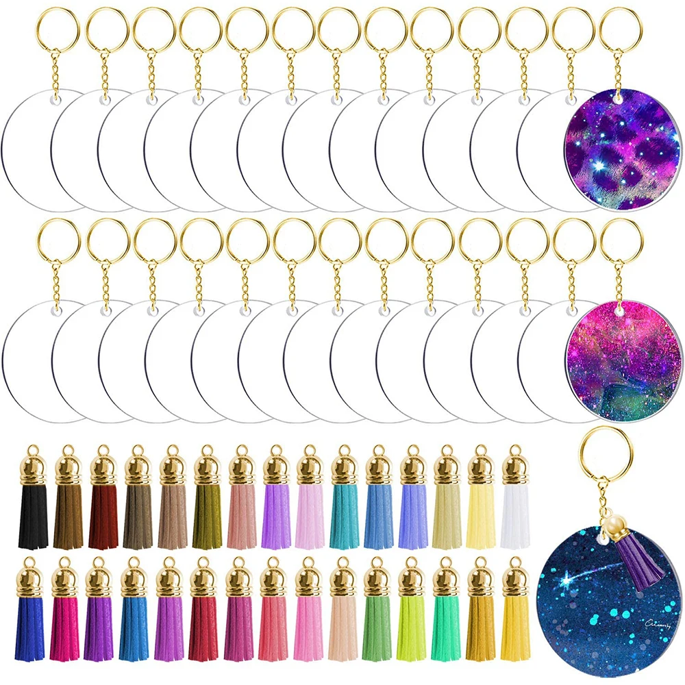 

120Pcs Acrylic Keychain Blanks Clear Acrylic Circle Discs with Hole Monogram Keychains for DIY Keychain Leather Tassel Pendant