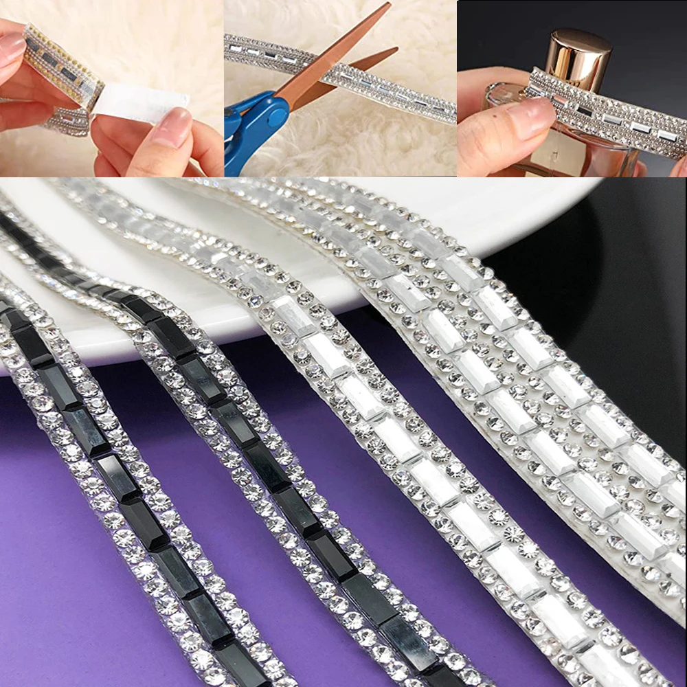 

Self Adhesive Rhinestone Ribbons Diamond Ribbon Crystal Roll Bling Car Sticker Gem Sticker For Diy Art Crafts Car Phone Decor