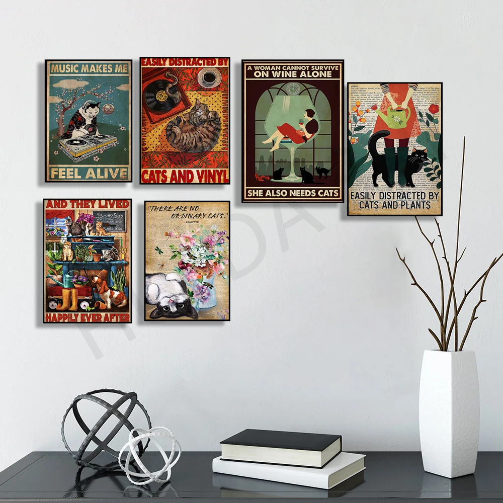 Легко отвлекаться от кошек и виниловых холщовых постеров любовь виниловый