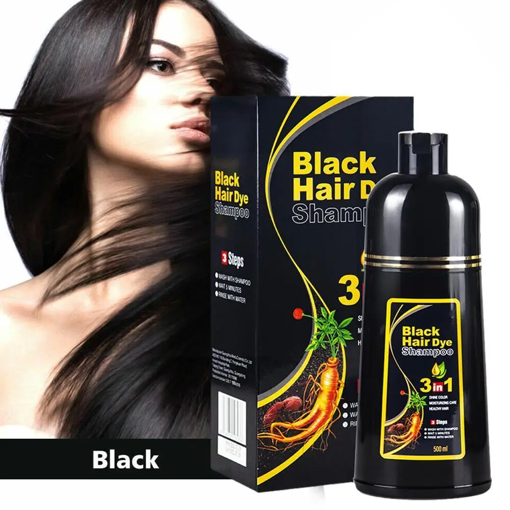 

500ml Black Hair Color Dye Hair Shampoo Cream Organic Permanent Covers White Gray Shiny Natural Ginger Essence For Women Me M9R0