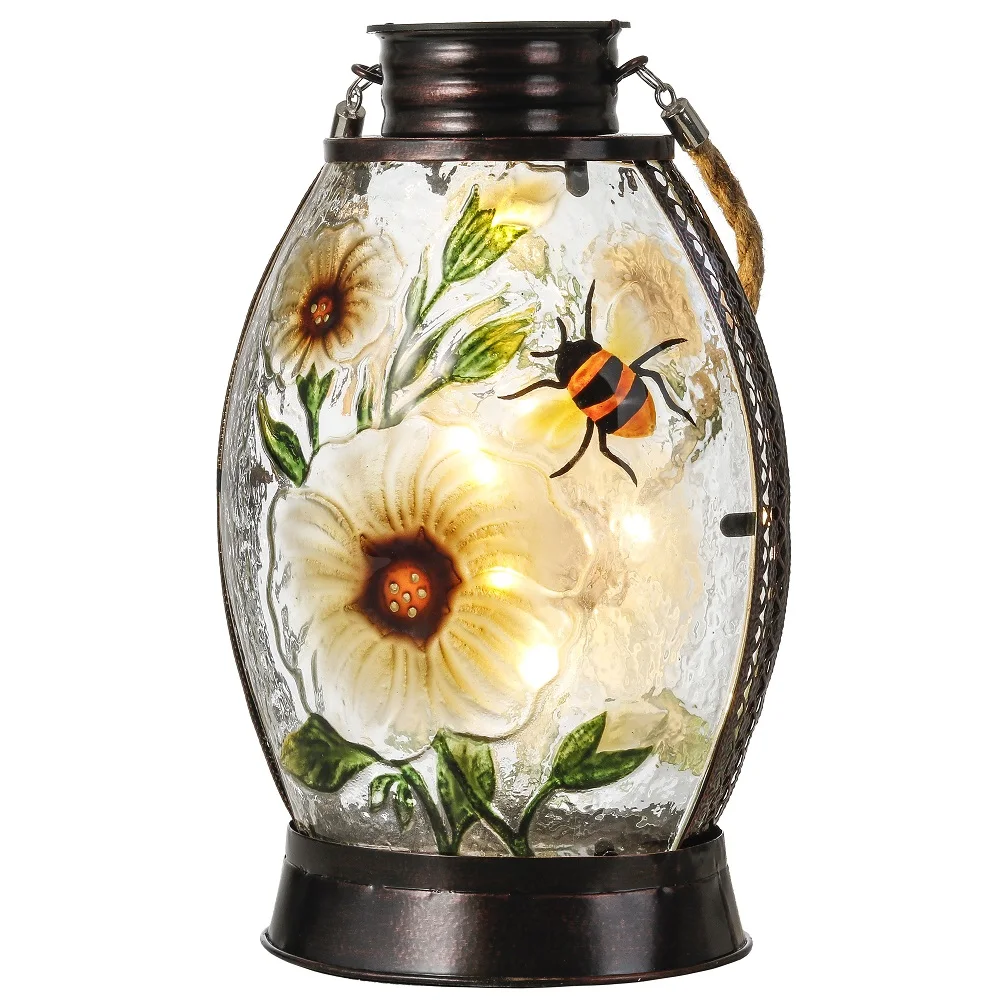 

TERESA'S COLLECTIONS Garden Solar Lantern Gift Outdoor Lights Hanging Glass Flowers Lanterns for Lawn Yard Landscape Home Decor
