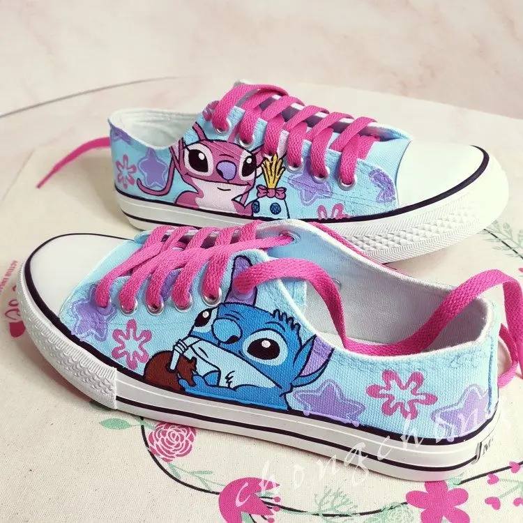 Disney New Stitchai Low-top Lace-up Hand-painted Shoes Graffiti Shoes Canvas Shoes Couples Custom-made Men And Women Shoes