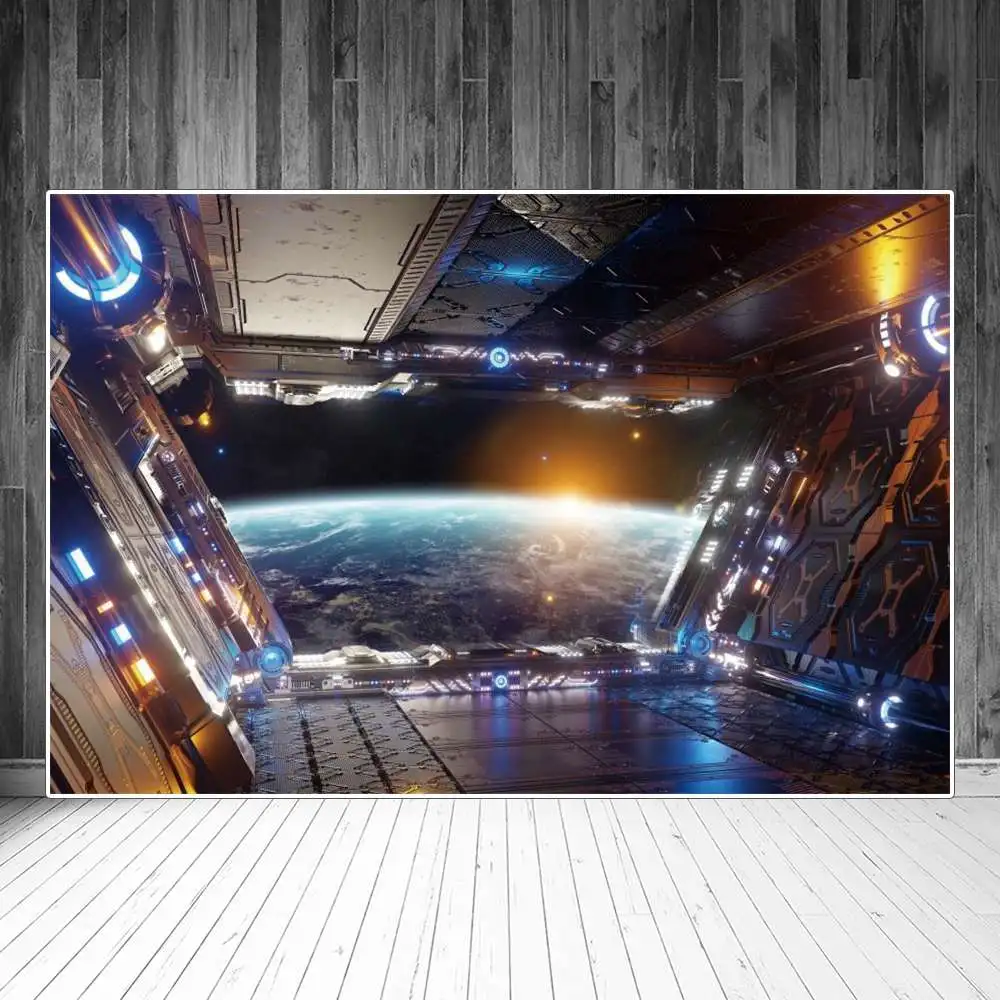 

Universe Capsule Spaceship Photography Backgrounds Outer Space Spacecraft Astronaut Backdrop Photographic Portrait Props For Boy