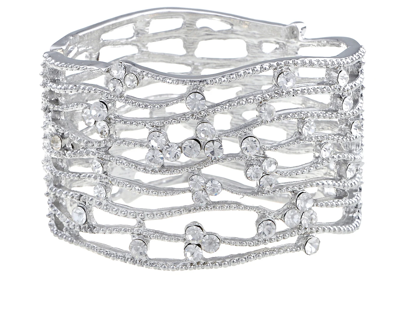 

Antique-Inspire Silvery tone Crystal Rhinestone Ocean Wave Bracelet Bangle Cuff