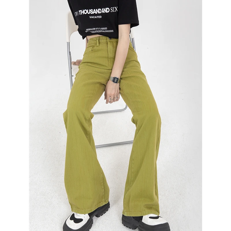 Jeans da donna estivi vita alta verde coreano moda Streetwear pantaloni dritti pantaloni larghi Casual Vintage da donna in Denim a gamba larga