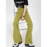 Summer Womens Jeans High Waist Green Korean Fashion Streetwear Straight Pants Baggy Casual Vintage Ladies Wide Leg Denim Trouser