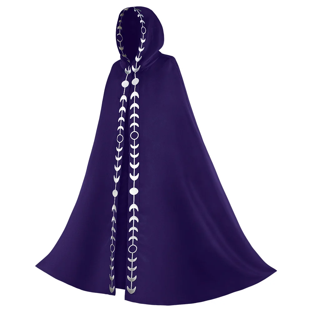 

Moon Embroidery Purple Hooded Cloak Men Women Halloween Vampire Stage Party Cosplay Costume Medieval Renaissance Long Cape Coat