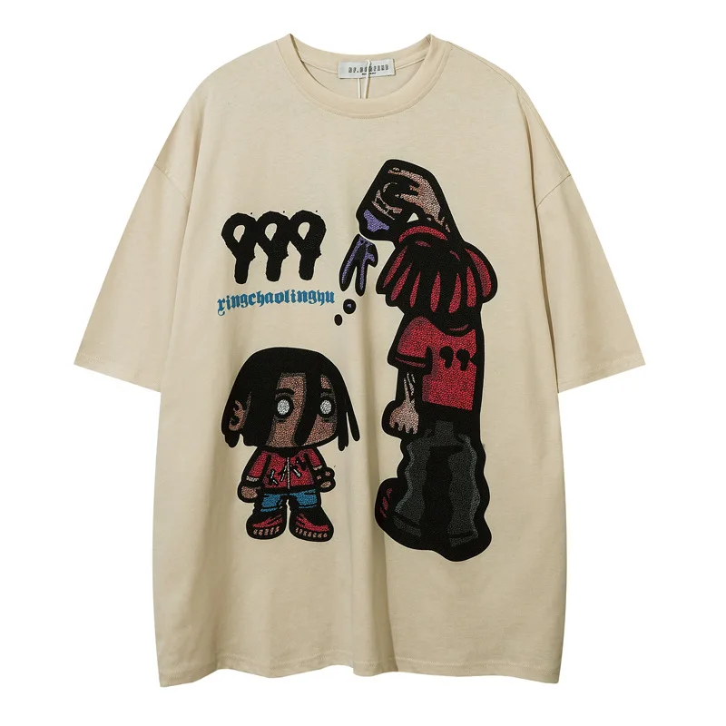 

2022 Men Hip Hop T-Shirt Streetwear Fun Cartoon Graffiti Print T Shirt Retro Loose Summer Short Sleeve Tshirt Tops Tees Cotton