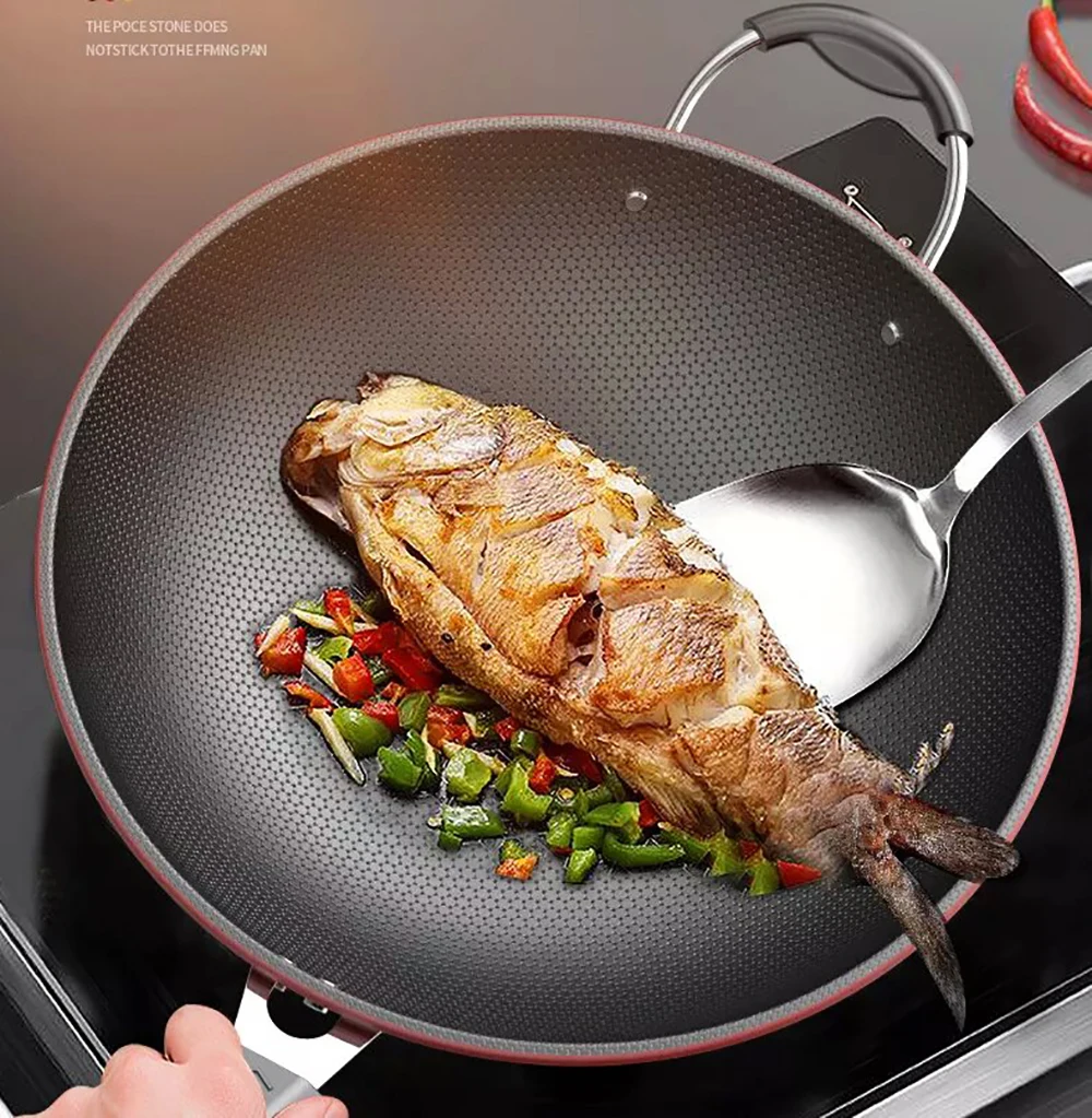 

High Quality Non-stick Honeycomb Woks Triple Layers Stainless Steel Frying Pan Wok Frypan Non Stick Pan