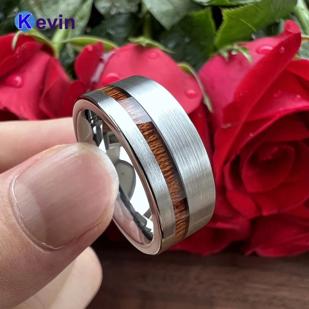 Обручальное кольцо 8 мм с деревянной инкрустацией мужское t-Кольцо из вольфрама