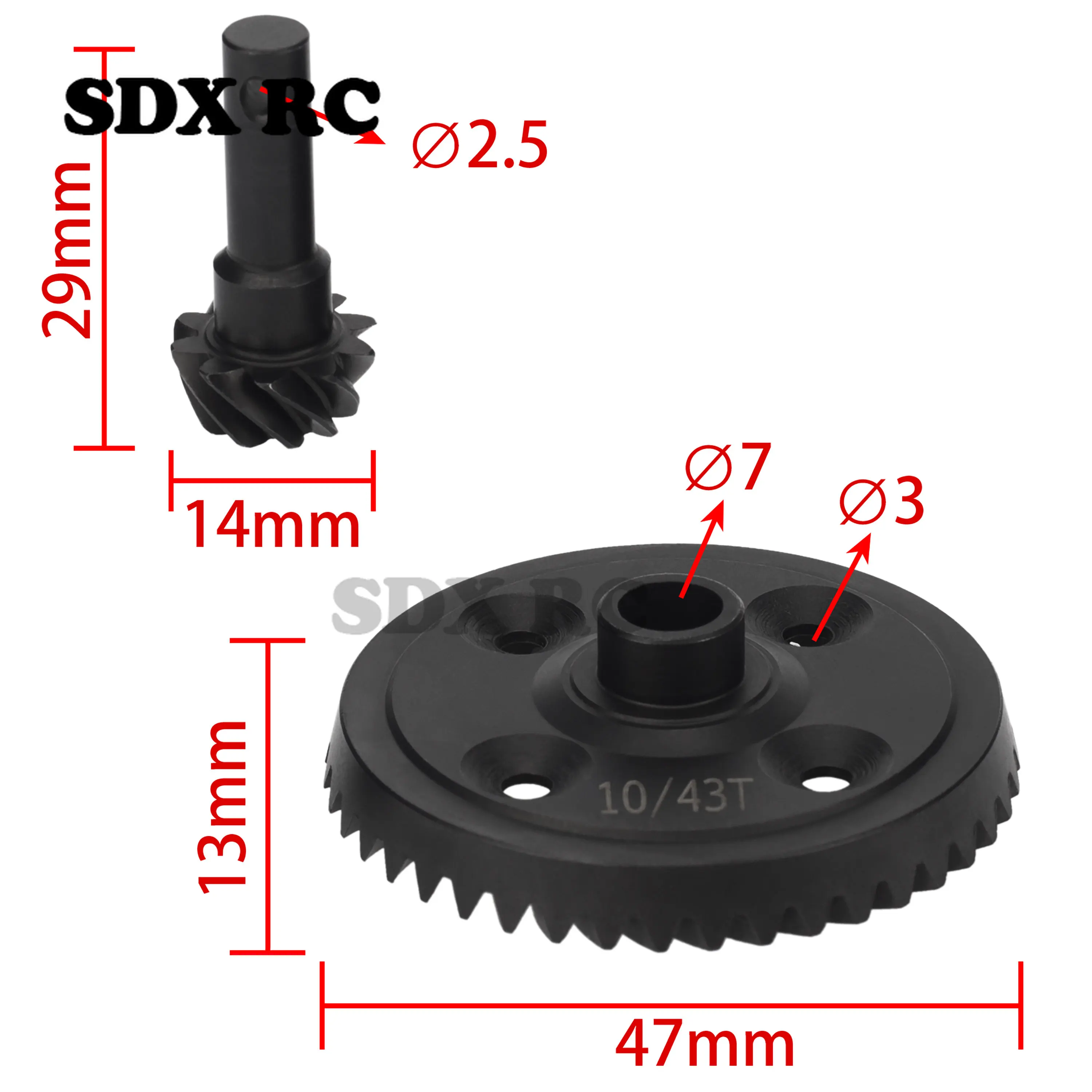 

Racing Steel Differential Gear Diff Gear 43T 10T Supper Pinion Bevel Gear Set Spiral Gear for 1/8 SLEDGE #9579